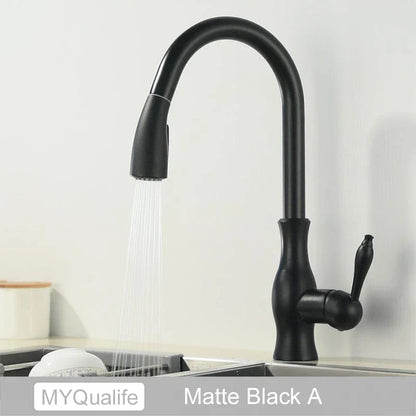 صنبور مطبخ أسود من DecorBites™: خلاط ساخن وبارد بمقبض واحد مع دوران 360 درجة