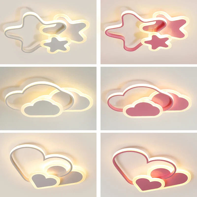 Luz de techo LED para habitación de niños Decorbites™: Moderna, creativa, lámparas de pentagrama en blanco y rosa