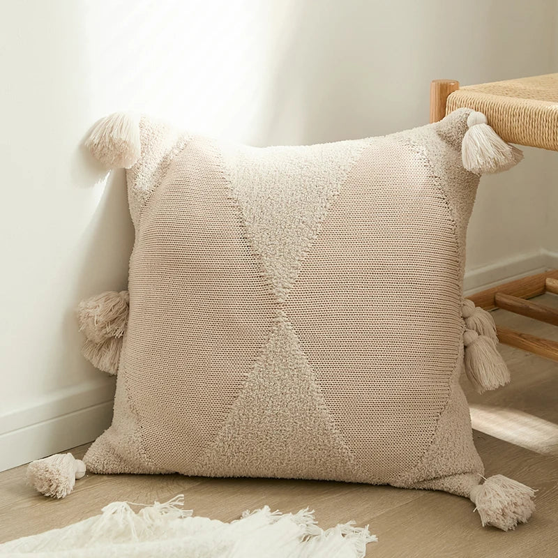 Tassel Knit Cushion Cover Mustard 45x45cm