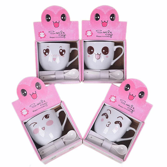 DecorBites™ Cartoon Coffee Mug Set with Spoon, Porcelain Breakfast Cup, Couples Lover's Gifts