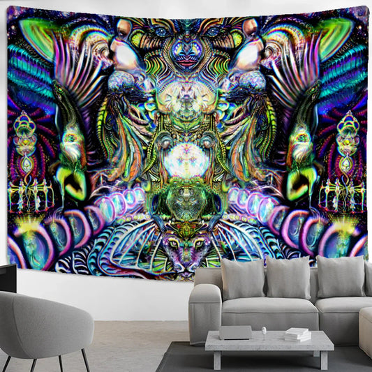 Psychedelic Human Face Wall Tapestry Fluorescent Hippie Art for Decobites Home Décor