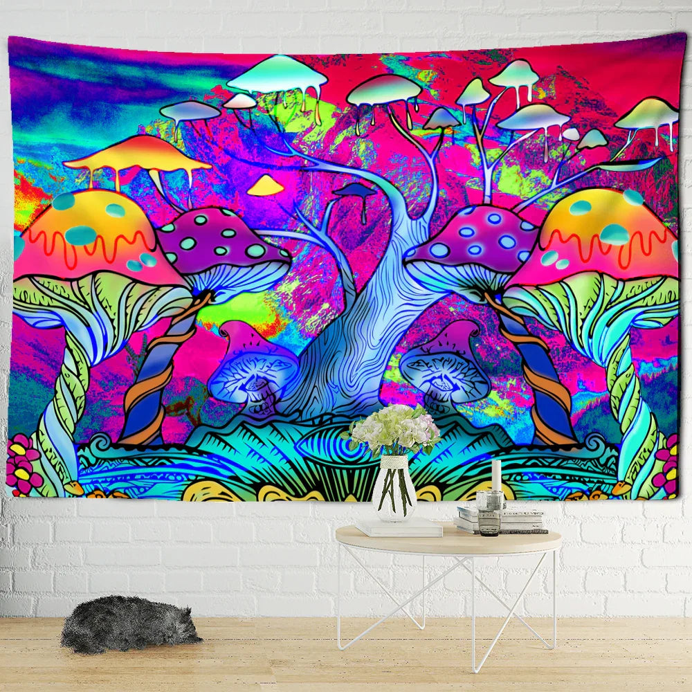 Magic Mushroom Mandala Tapestry Wall Hanging by Decobites - Boho Psychedelic Home Decor