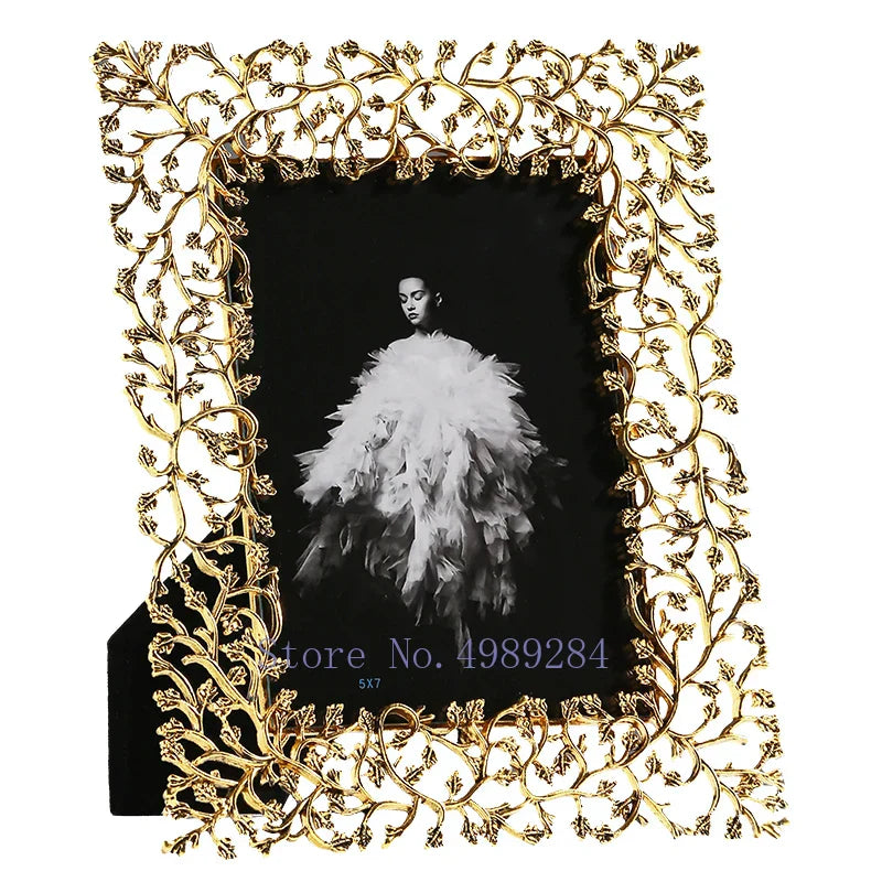 DecorBites™ Golden Leaves Metal Photo Frame: Modern Home Decor & Picture Display