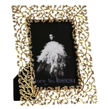DecorBites™ Golden Leaves Metal Photo Frame: Modern Home Decor & Picture Display