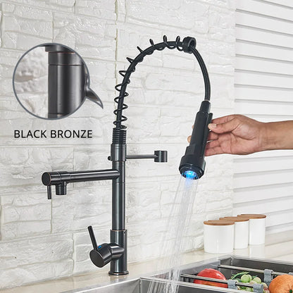 DecorBites™ LED Kitchen Faucet Pull Down Mixer Tap Hot Cold Water Vessel Sink Brass