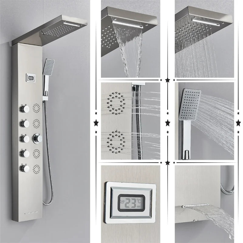 مجموعة دش DecorBites™ Black Rainfall مع نظام تدليك وشاشة درجة الحرارة