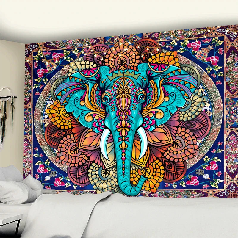 Decobites Elephant Mandala Tapestry Wall Hanging for Psychedelic Hippie Home Decor