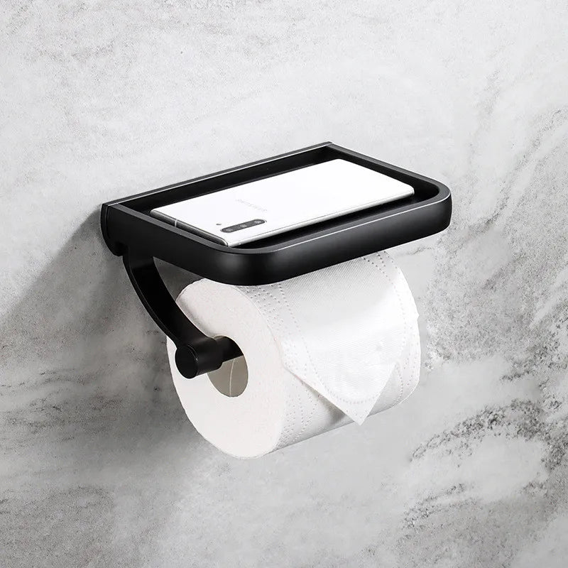 حامل مناديل ورقية أسود من DecorBites™ مع حامل هاتف - رف ورق التواليت وصندوق تخزين