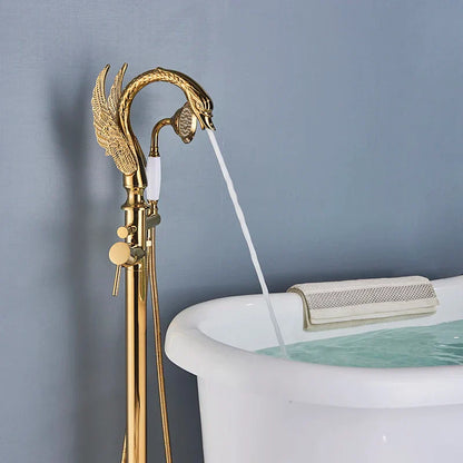 DecorBites™ Gold Swan Freestanding Bathtub Faucet with Handshower