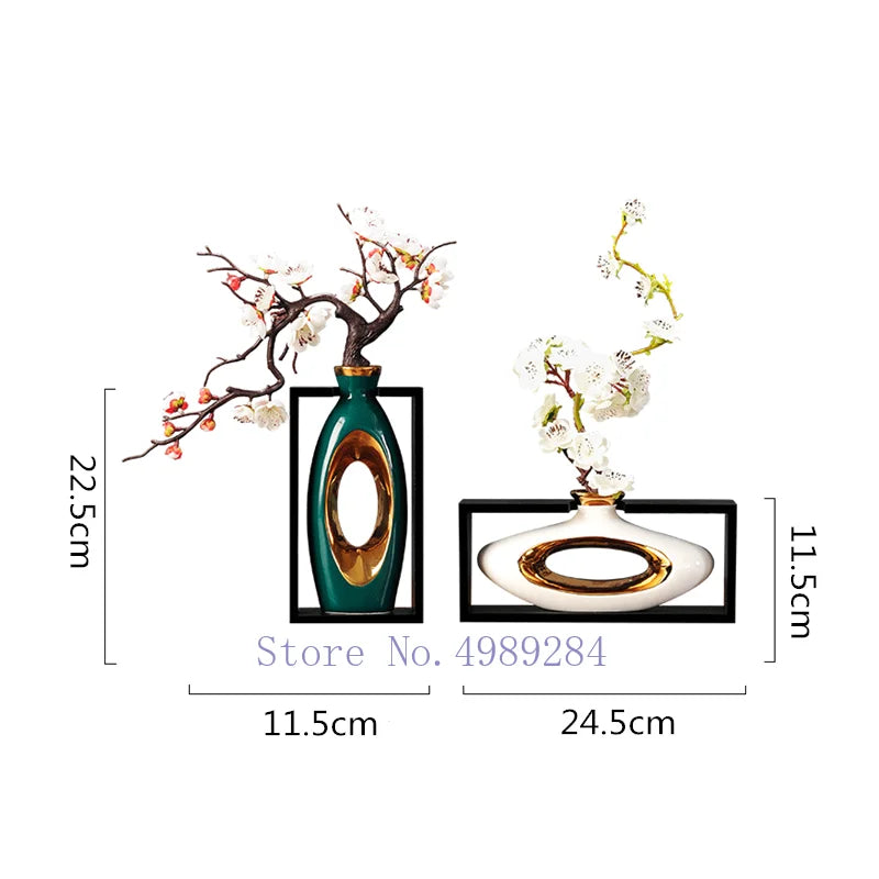 DecorBites™ Chinese Style Ceramic Vase in Wooden Frame for Modern Home Decor