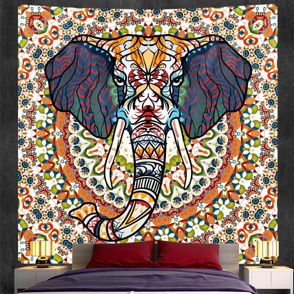 DecorBites™ Elephant God Mandala Tapestry: Bohemian Home Decor Hippie Style Large Tapestry