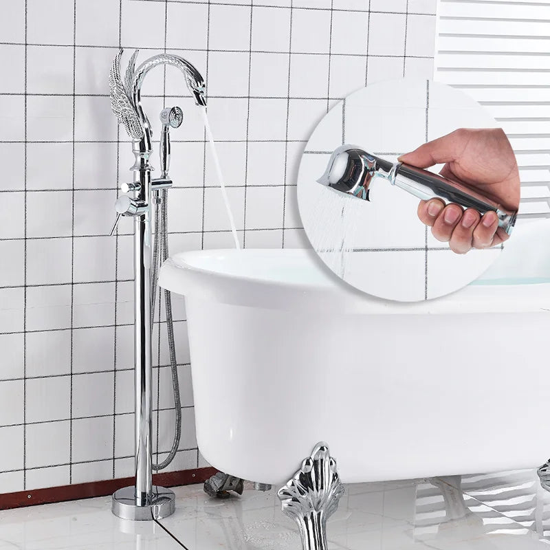 DecorBites™ Black Bathtub Faucet Hot Cold Water Mixer Taps Shower Set Floor Mounted