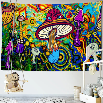 Decobites Mushroom Mandala Wall Hanging Tapestry - Bohemian Psychedelic Hippie Room Decor