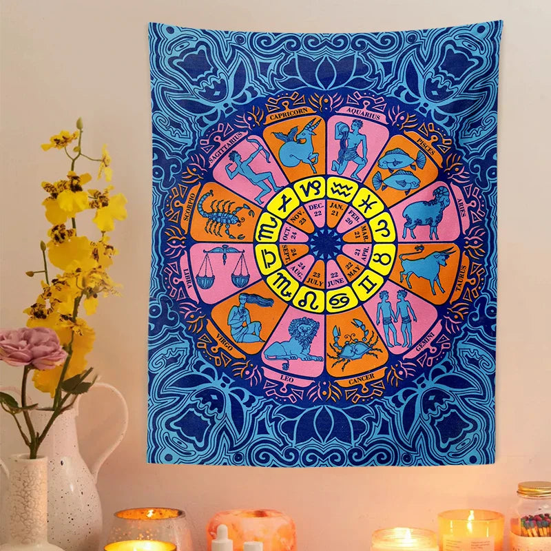 Decobites Zodiac Wheel Tarot Tapestry: Hippie Boho Wall Art for Astrology & Witchcraft