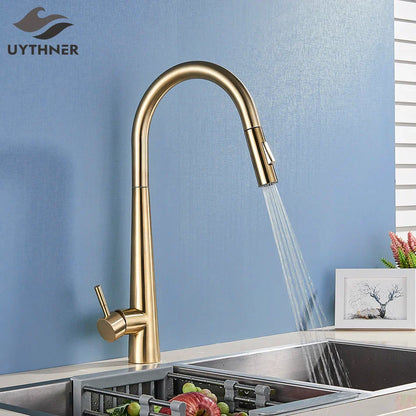 DecorBites™ Gold Swivel Kitchen Faucet with Pull Down Sprayer