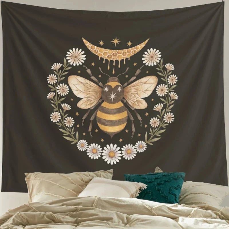 Decobites Honey Floral Bee Daisy Flower Wall Decor Tapestries for Bedroom and Living Room