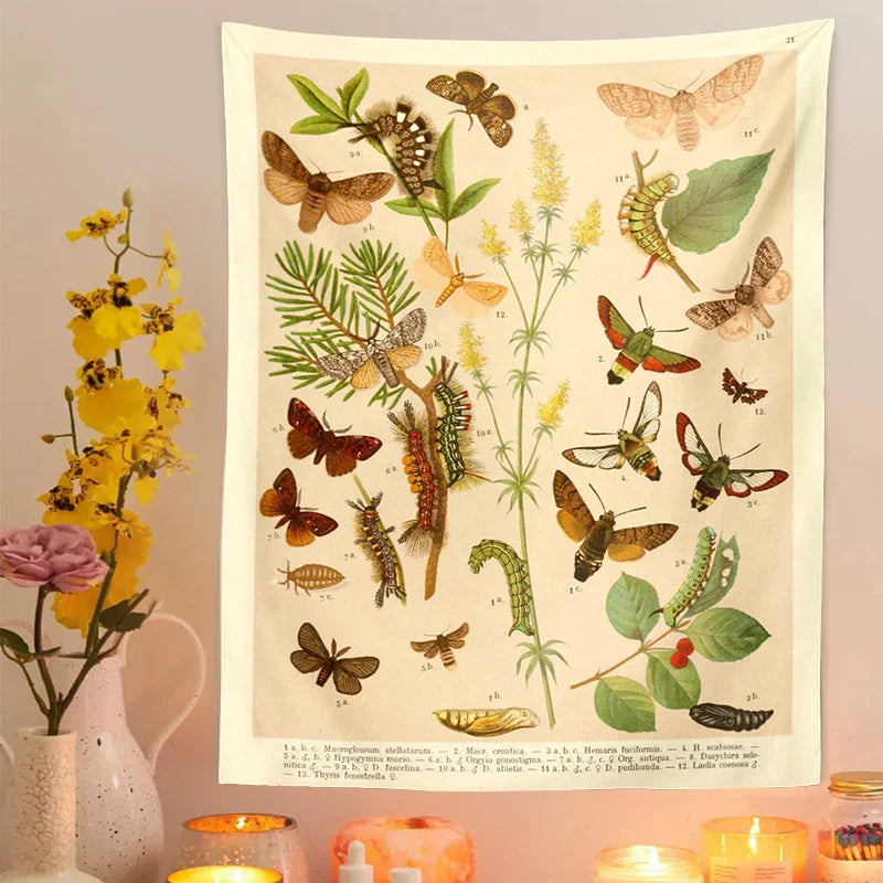 Decobites Butterfly Botanical Tapestry Wall Hanging Vintage Aesthetic Room Decor Mural Tapiz