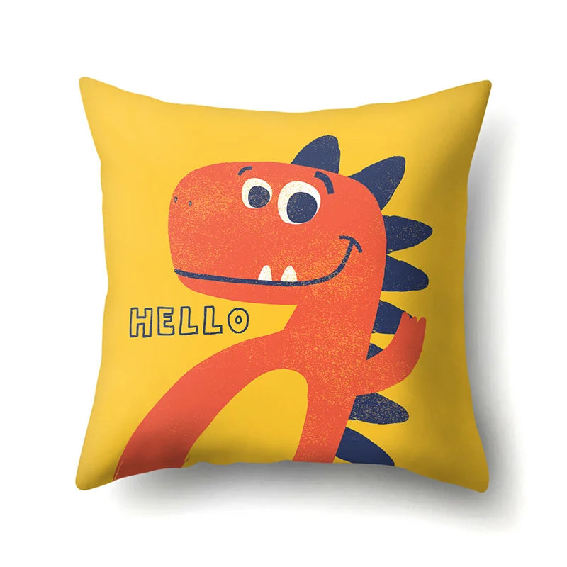 DecorBites™ Dino Baby Pillowcase: Cute Dino Drive Car Letter Cushion Cover for Bedroom Decor