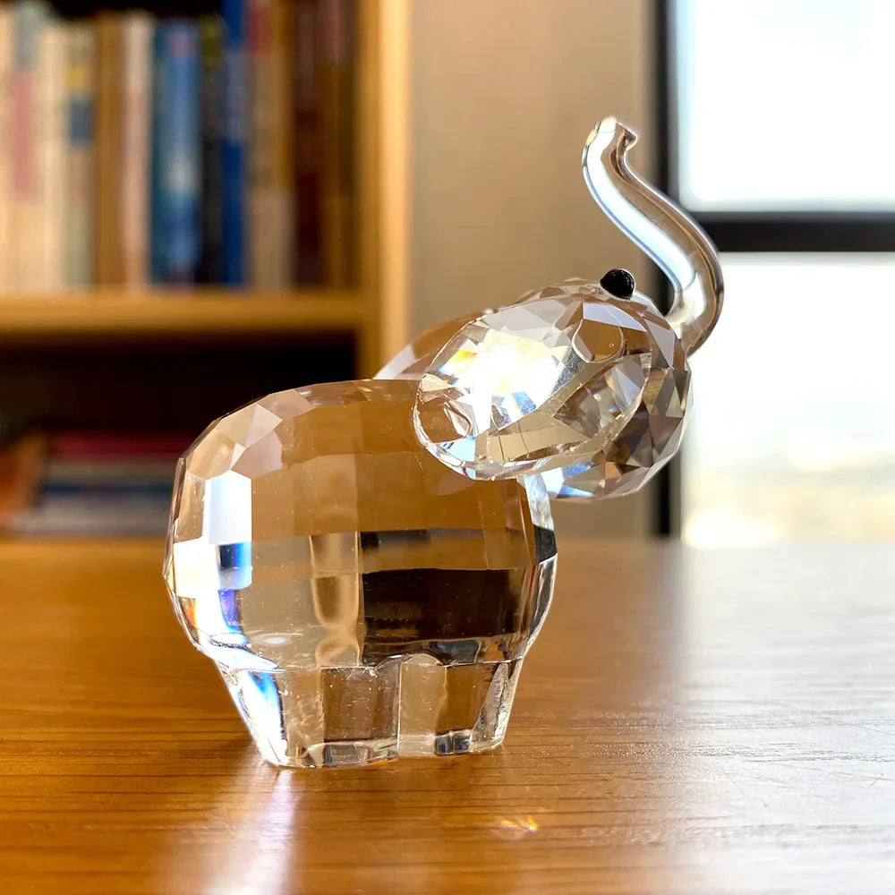 DecorBites™ Clear Glass Elephant Figurine Cute Animal Ornament Collectible Home Decor