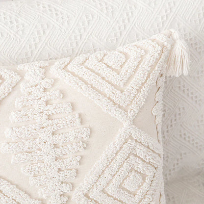 Funda de cojín DecorBites™ de algodón color marfil con diseño de bucle y mechones para decoración del hogar