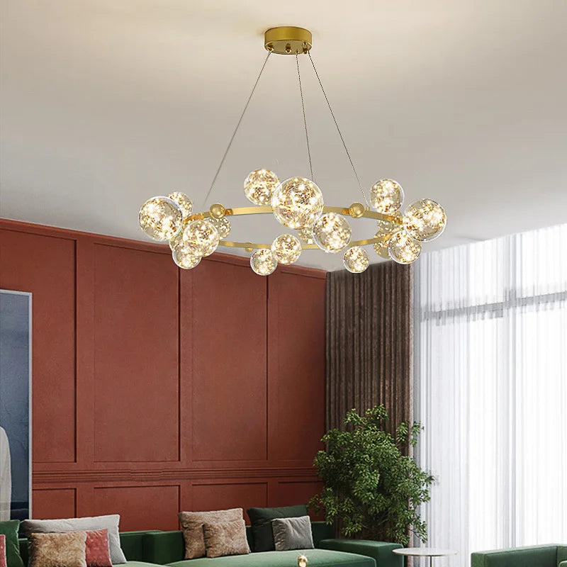 DecorBites™ Gold LED Glass Bubble Chandelier for Dining Room and Restaurant