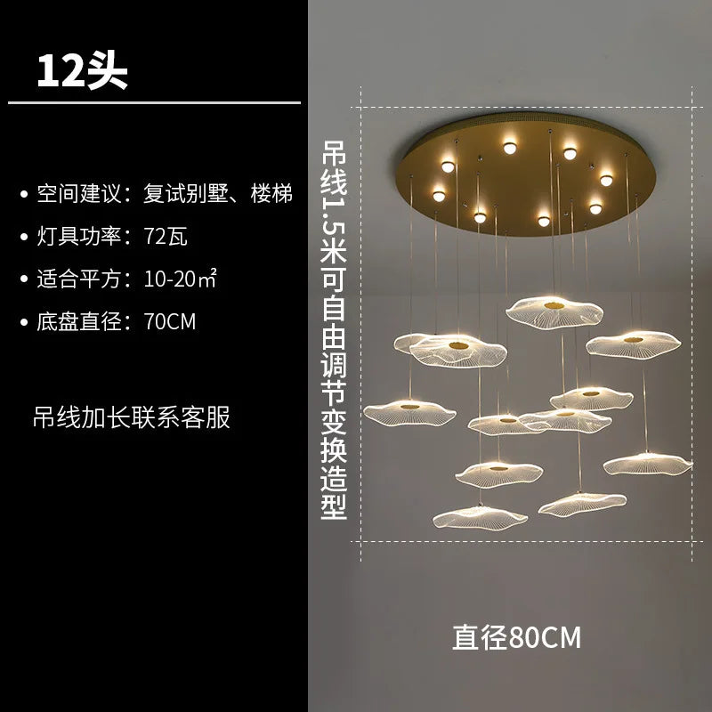 DecorBites™ Lotus Leaf Chandelier: Modern Luxury Acrylic LED Hanging Lamp for Villa, Hotel, Living Room