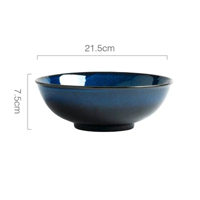DecorBites™ Japanese Blue Ceramic Tableware Set - Rice Bowl, Plate, Spoon, Udon Ramen Bowl, Soup Dish