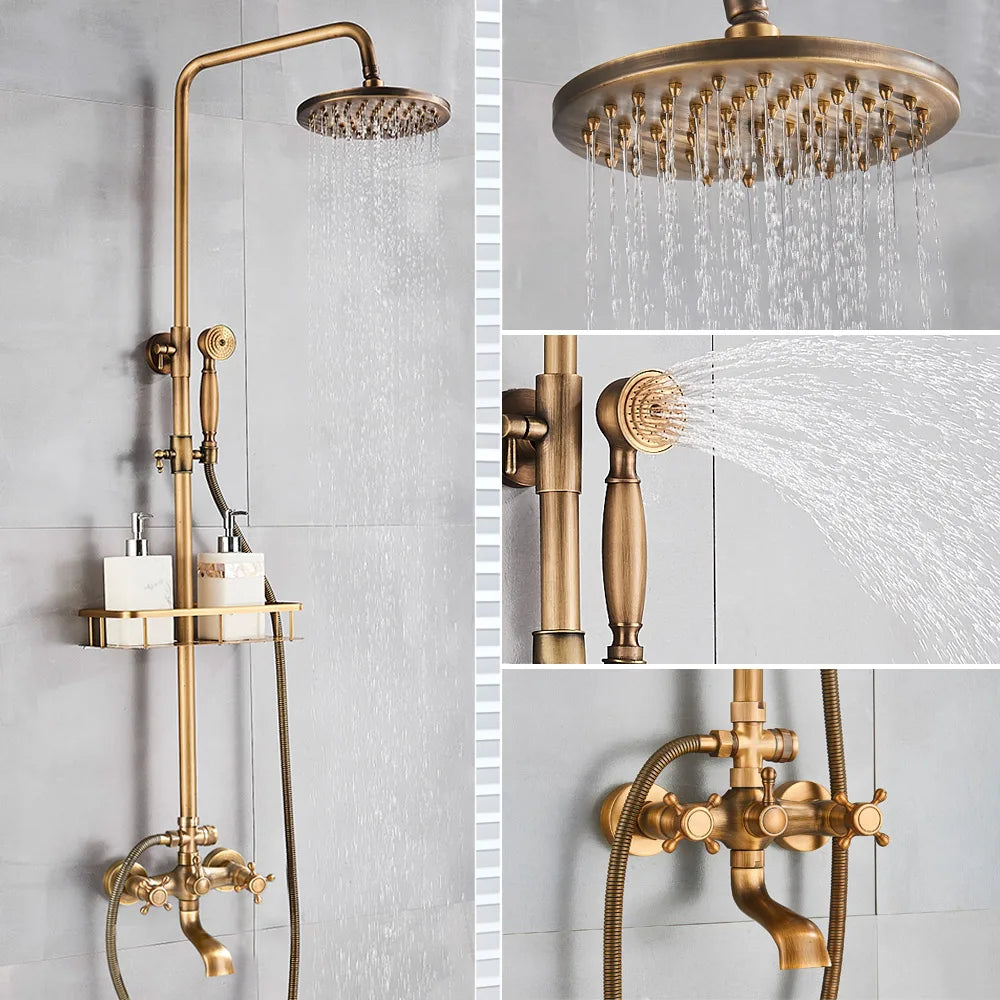 DecorBites™ Brass Shower Set with 8" Rainfall Head and Hand Sprayer