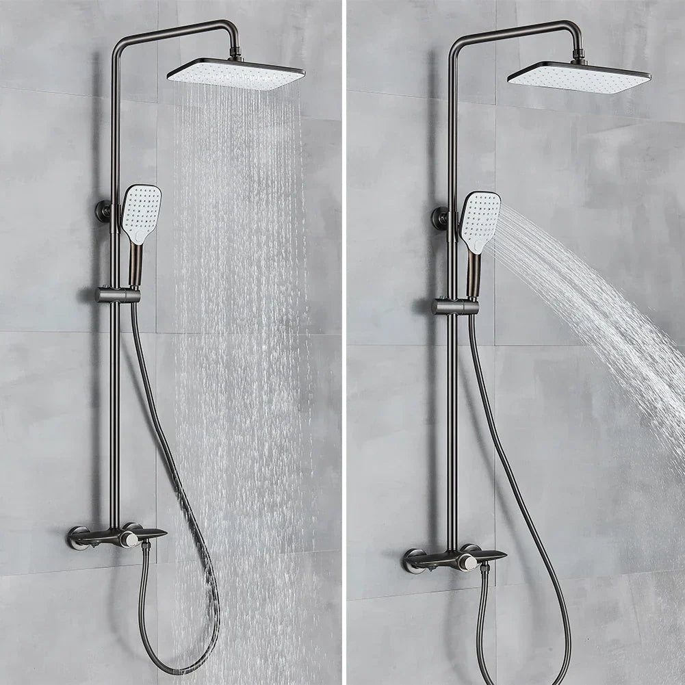 DecorBites™ Black Gray Wall Mounted Shower System Set with Bathtub Faucet