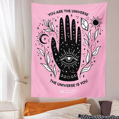 Pink Sun Moon Tapestry Magic Wall Hanging Tarot Bohemian Decor for Girls Dorm Room - Decobites