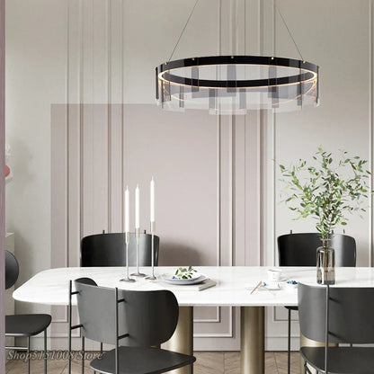 DecorBites™ LED Glass Ring Pendant Lights: Modern Iron Art Hanging Lamps for Home Décor
