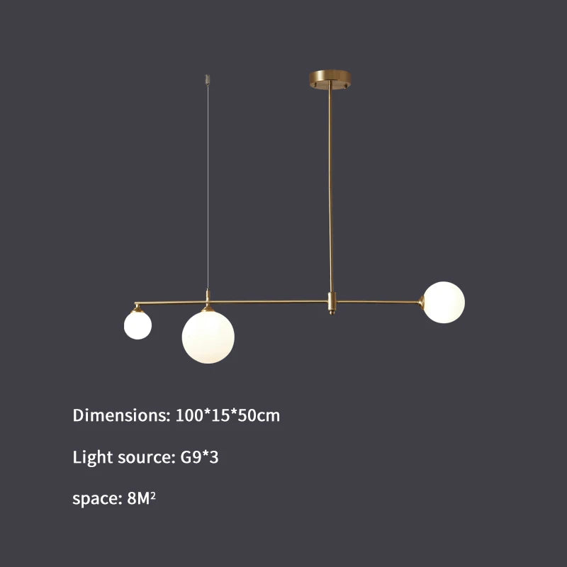 Gold Copper Glass Ball Chandelier 6-Head