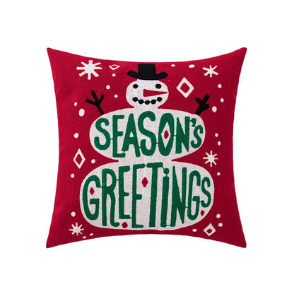DecorBites™ Christmas Embroidered Cushion Cover 45x45cm - Red Green Santa Snowflake Deer Snowman