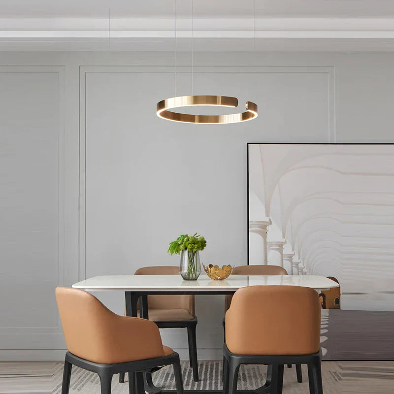 Chandelier LED Decorbites™: Patrón de Anillos Redondos, Oro, Diseño Moderno para Sala de Estar, Comedor, Dormitorio, Cocina.