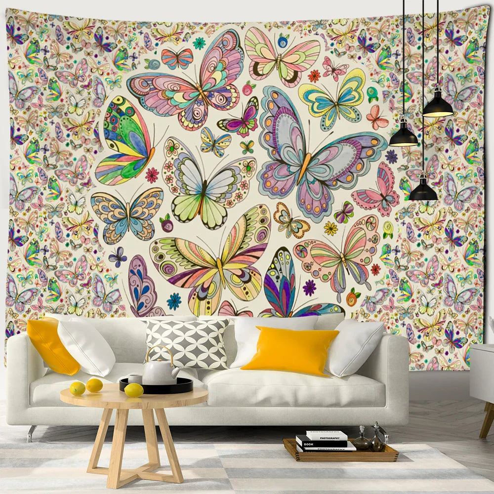 Decobites Moon Phase Butterfly Tapestry: Psychedelic Bohemian Aesthetics Home Decor