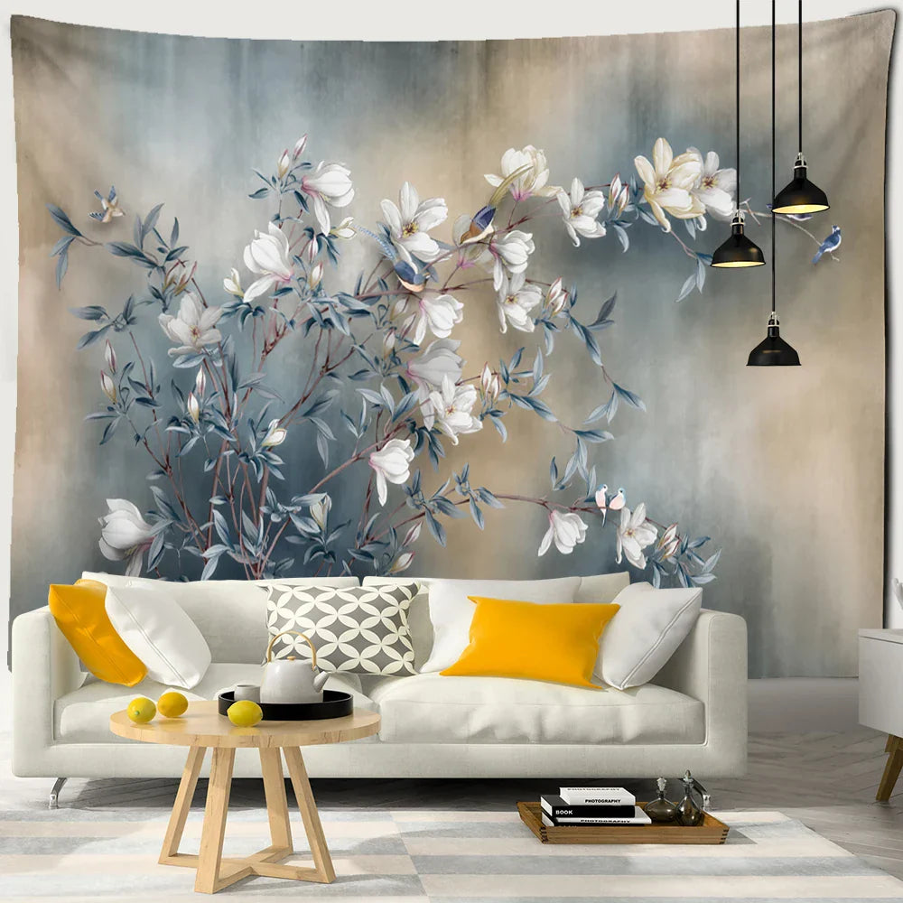 Decobites Magnolia Flower Tapestry: Bohemian Hippie Art Wall Hanging for Bedroom & Living Room