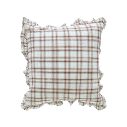 غطاء وسادة DecorBites™ قطني بلون القهوة الأسود والأصفر والأخضر مقاس 45×45 سم مع تنورة مهدبة لديكور المنزل