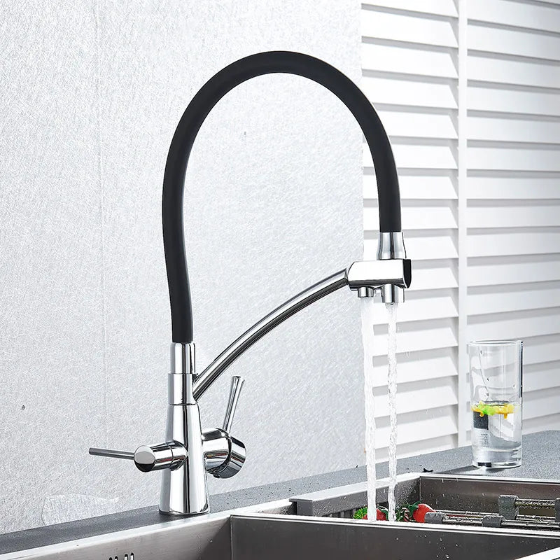 DecorBites™ Dual Spout Dual Handles Kitchen Faucet with Hot and Cold Mixer for Pure Water