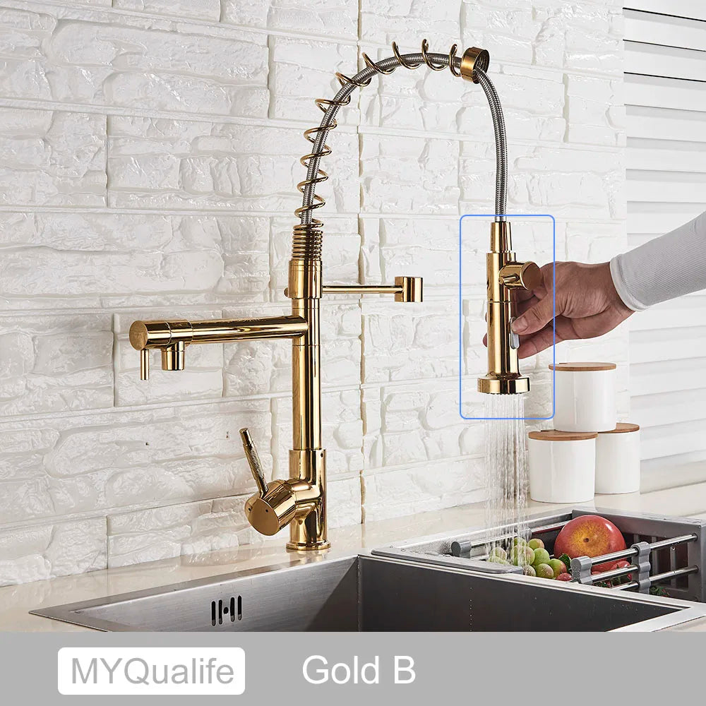 Grifo de cocina DecorBites™ de latón negro con doble caño, rotación de 360°, montaje sobre encimera