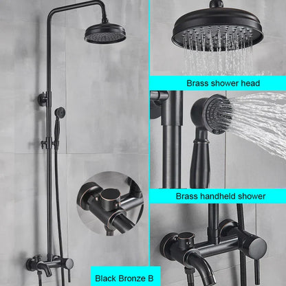 DecorBites™ Black Bathroom Shower Faucet Mixer with 8" Rainfall Shower, Wall Mount Tub Spout
