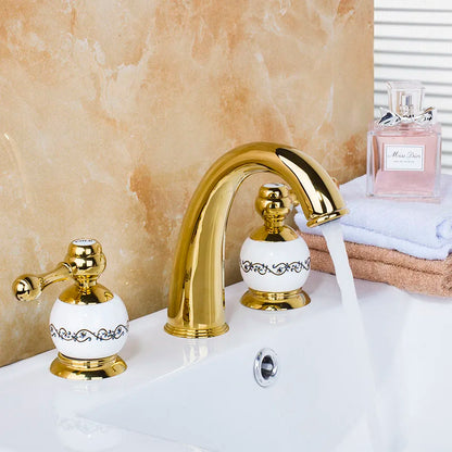 DecorBites™ Golden Plated Bathroom Faucet Set with Ceramic Cross Handles