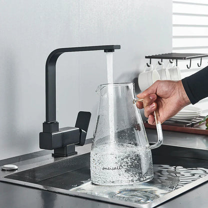 صنبور مطبخ دوار أسود من ديكوربايتس™ | صنبور خلاط بمقبض واحد قابل للطي