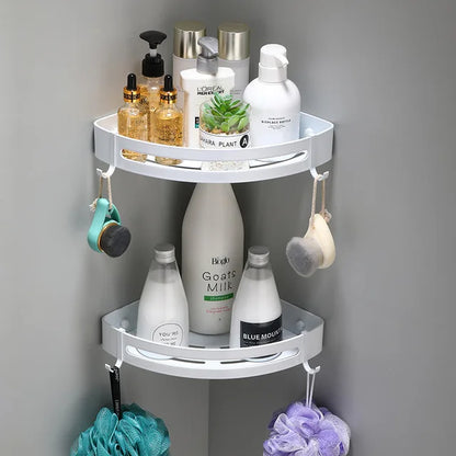 DecorBites™ Brushed Gold Aluminum Bathroom Corner Shelf Wall Mounted Shower Shampoo Holder