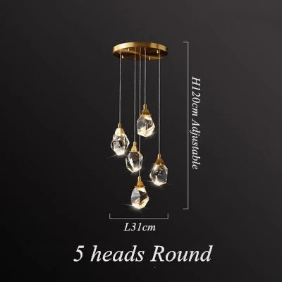 DecorBites™ Diamond Crystal LED Chandelier, Brass Ceiling Pendant Light for Dining Room