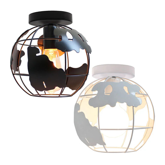 DecorBites™ World Map Metal Wire Globe Ceiling Light Shade - Modern Loft Cage Shade
