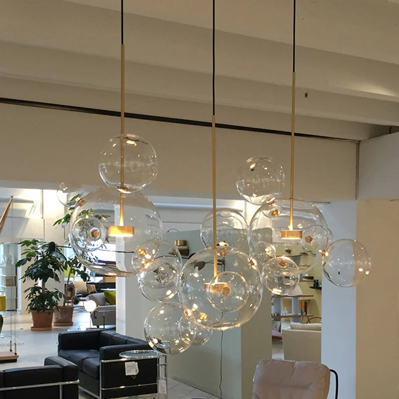 DecorBites™ Bubble Ball Pendant Light: Golden Iron Glass Lamp for Kitchen Island, LED Fixtures