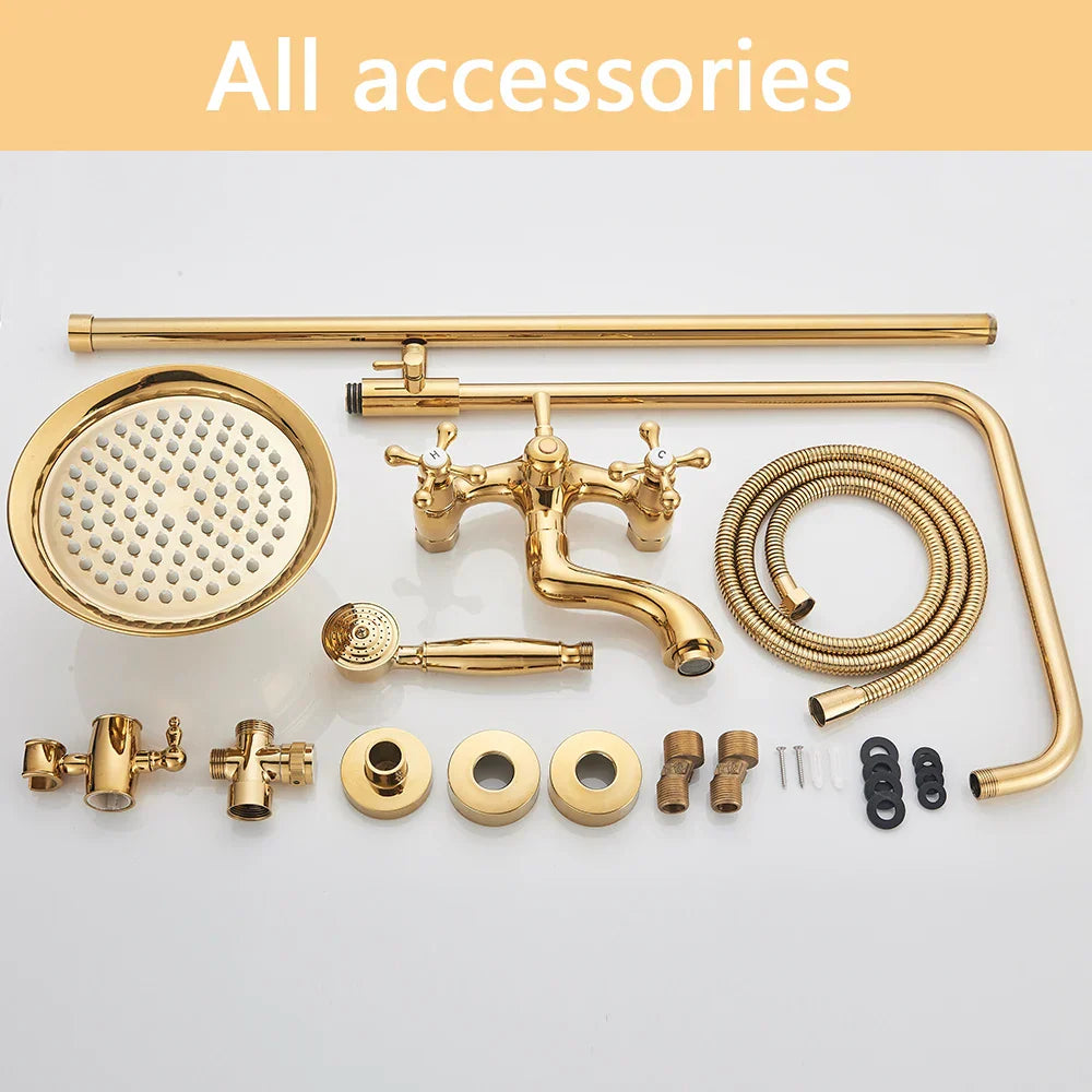 DecorBites™ Gold Brass Shower Faucet Set with Tub Spout and Dual Handles