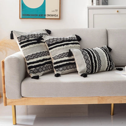 DecorBites™ Boho Jacquard Cushion Cover in Blue Yellow Black Woven for Home Decor