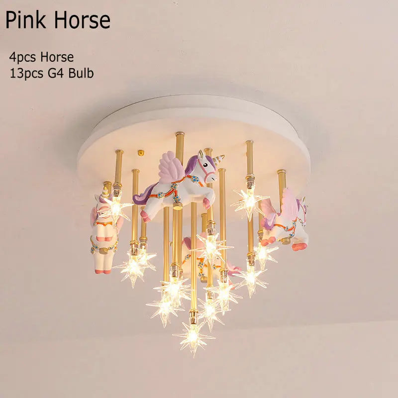 Lámpara de techo de grulla de papel de caballo de resina para niños Decorbites™ - Azul Rosa LED para dormitorio