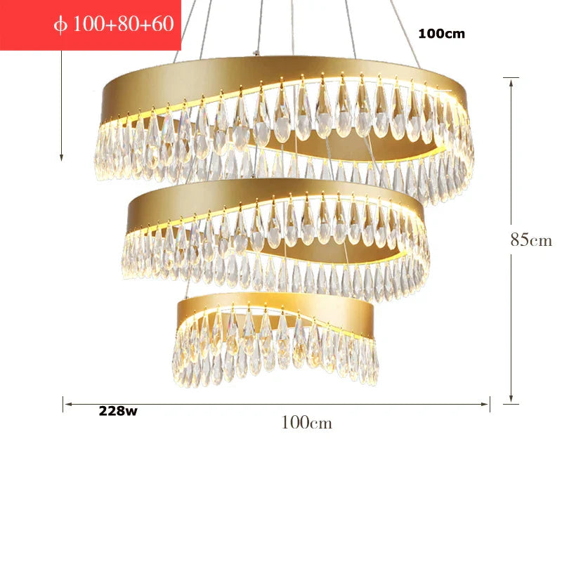 DecorBites™ Golden Crystal Stainless Steel Chandelier for Dining Room